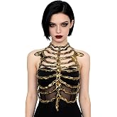 Joukavor Gothic Skeleton Rib Cage Chest Armor Ribcage Corset Body Harness | Women's Bone Corset, Vampire Witch Pirate Ghost Dark Queen Costume Accessory, Halloween Cosplay, Festival, Punk Club