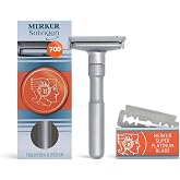 MERKUR FUTUR 700 Adjustable Double Edge Safety Razor - Matte Chrome, Adjustable Razor With Dial, Made in Germany, Plastic-Free, Snap-On Cap Design, Straight Bar