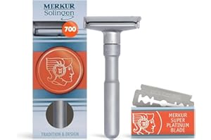 MERKUR FUTUR 700 Adjustable Double Edge Safety Razor - Matte Chrome, Adjustable Razor With Dial, Made in Germany, Plastic-Free, Snap-On Cap Design, Straight Bar