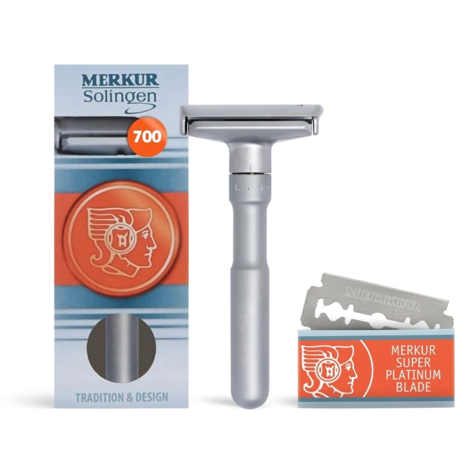 Photo 1 of MERKUR FUTUR 700 Adjustable Double Edge Safety Razor - Matte Chrome, Adjustable Razor With Dial, Made in Germany, Plastic-Free, Snap-On Cap Design, Straight Bar