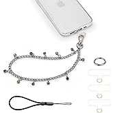 Casecond Phone Charm Wrist Strap Silver Metal Chain Detachable Lanyard Hand Wristlet Fashion Shine Finger Grip Anti-drop with 2 Tether Tab for Women Girls Universal for iPhone 16 Pro Max Colorful Gem