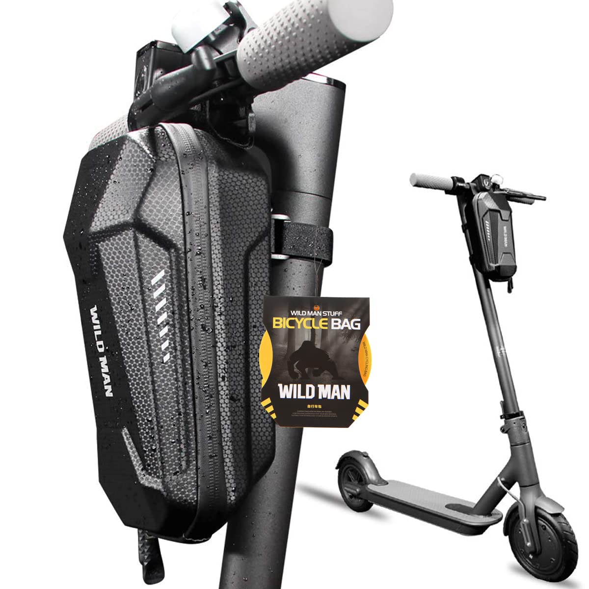 JSAHAH WILD MAN E-bike Bike Handlebar Bag 3L Scooter Handlebar Bag Waterproof Universal Electric Scooter Front Bag 11.4 * 5.9 * 4.7inch Black