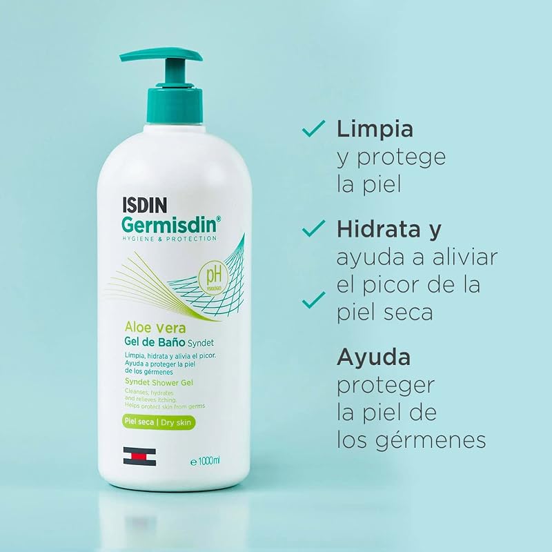 Germisdin Syndet Gel Douche Aloe Vera Usage Quotidien Recommandé Peaux Sèches ou Démangeaisons 1 L - Lot de 2