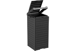 MAIUSCOLI Outdoor Trash Can with Lid, Outdoor Trash Bin & Pull-Out Liquid Drawer, Dual Lid Closure Design, Waterproof Resin Garbage Can Container for Patio, Backyard, Deck (Black, 38Gallon)