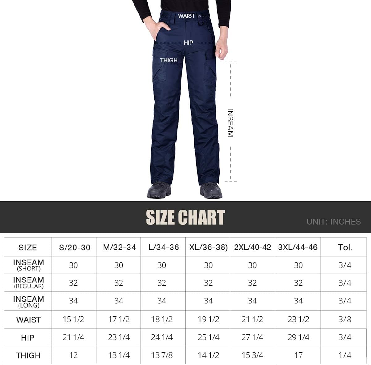 FREE SOLDIER Men's Waterproof Snow Insulated Pants Winter Skiing Snowboarding Pants with Zipper Pockets: Clothing