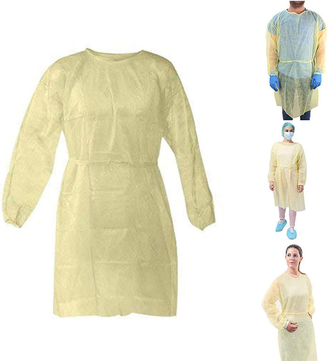 Tianhaik Disposable Protective Clothing Unisex Anti-Spitting Waterproof Oil-Proof Isolation Gown for Home Outdoor Yellow