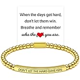 17VKL Dont Let The Hard Days Win Beaded Inspire Bracelet for Women, Adjustable Natural Obsidian Metal Tube Engraved Bracelets Stainless Steel Band Inspirational Gifts Jewelry