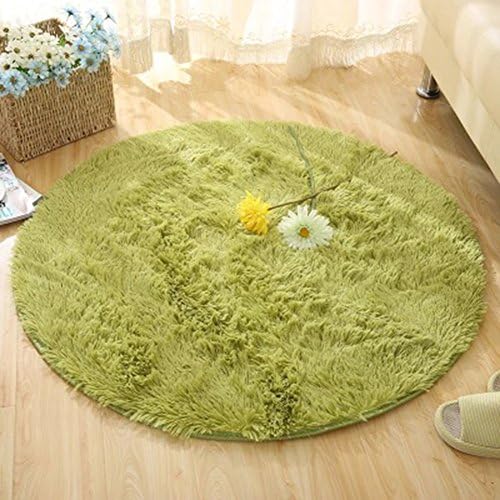 TMJJ Round Shaggy Living Room Bedroom Carpets Computer Chair Floor Mat Yoga Mat Home Decorative Area Rugs Comfortable and Soft,39.37 x 39.37-Inches,Grass Green