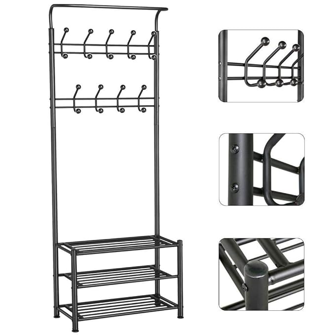 Yaheetech Kleiderständer mit Ablage Garderobenständer Kleiderstange Wäscheständer Schuhregal, L67,50 x B32 x H187cm, bis 80 k