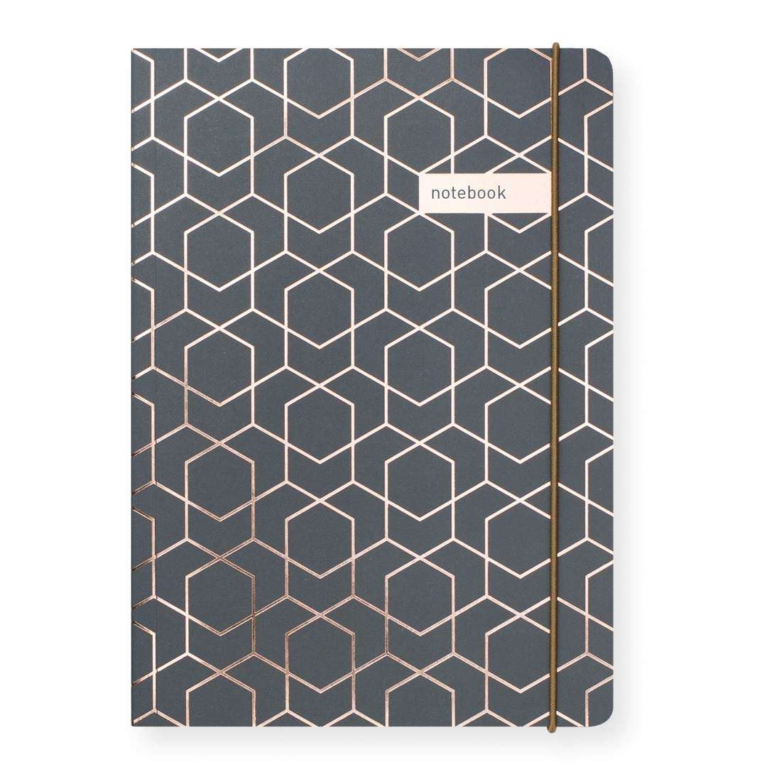 Matilda Myres A5 Lined Notebook with 192 Pages - Premium Hard Back Notebooks Lined for Journaling and Notes - Professional A5 Journal with Elastic Closure - Ideal Ruled Notebook - Grey & Rose Gold