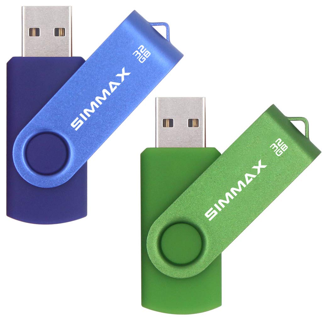 SIMMAX USB Flash Drives 2 Pack 32GB Memory Stick Swivel Design Thumb Drive USB Stick (32GB Blue Green)