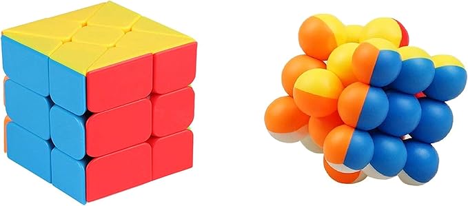 Toy Arena Super Magic Rubik Cube Puzzle Combo Pack Brainstorming Game Multicolor (Windmill/Ball Cube)