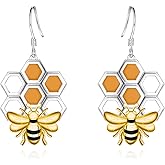 Bee Dangle Earrings for Women - Silver Gold Honeycomb Bumblebee Earrings Insect Earrings Jewelry Gifts for Bee Lovers