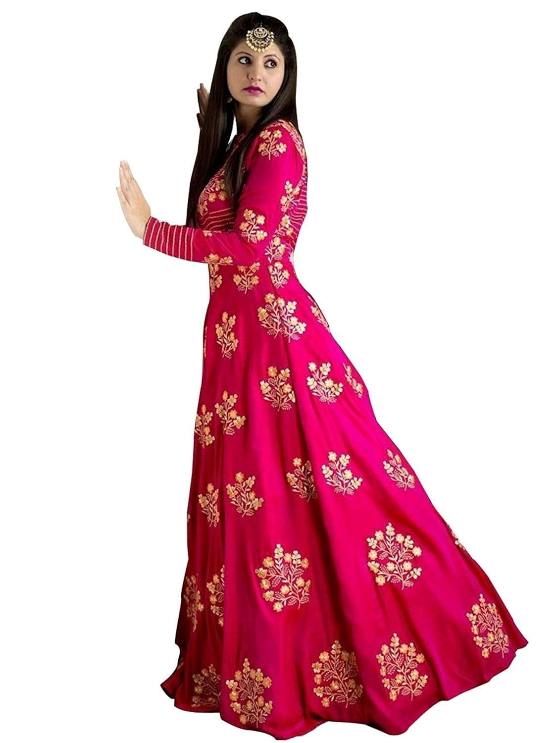 dharmee enterprise women's silk empire semi-stitched lehenga choli (pink, free size)