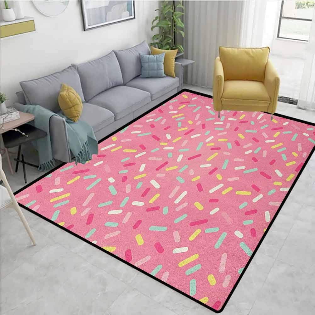 Pink and White geometric Area Rug Dorm, Abstract Pattern of