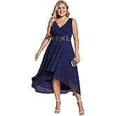 Ever-Pretty Women's Summer Chiffon Sleeveless V Neck Applique Plus Size High Low Formal Wedding Guest Dresses 41926-PZ