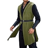 Runcati Mens Renaissance Costume Hooded Surcoat Medieval Knight Sleeveless Tunic Tops Tabard Viking Holloween Cloak