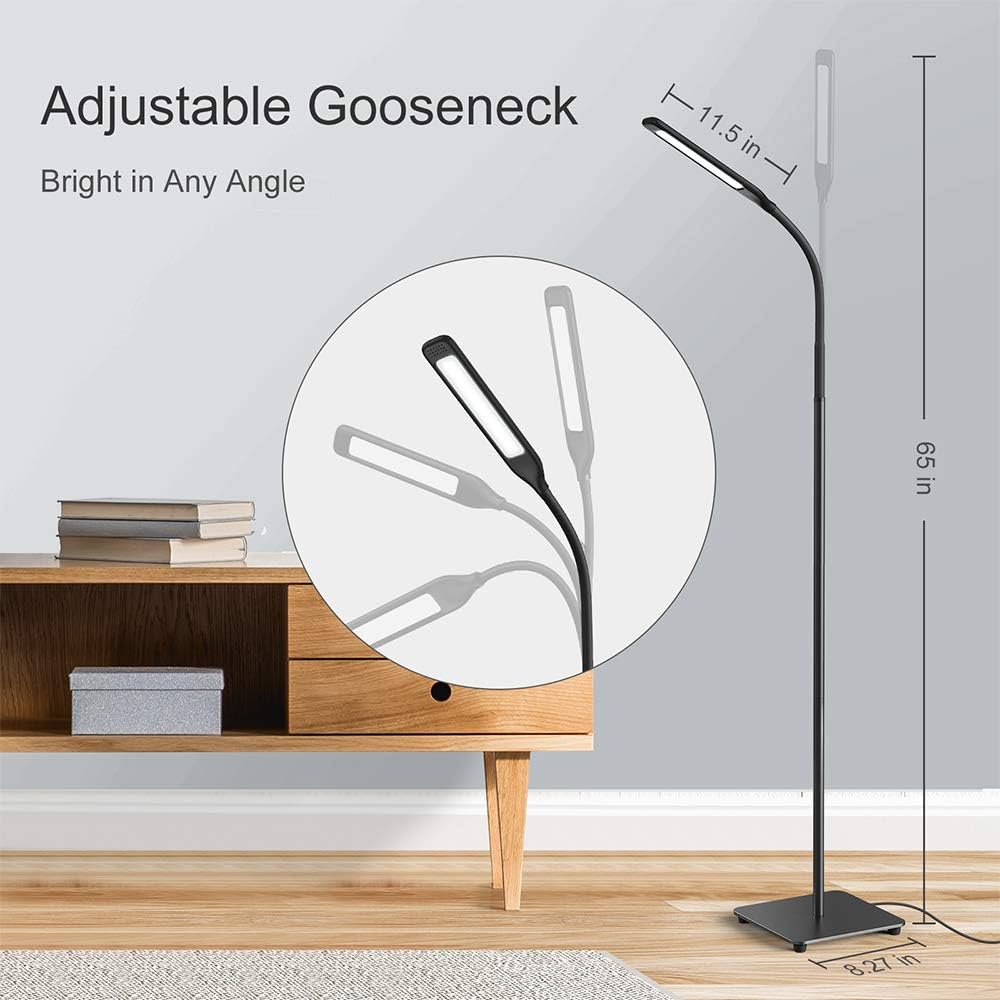 Miroco LED Floor Lamp with 4 Brightness Levels & 4 Colors Temperatures, Adjustable LED Floor Light, Dimmable Adjustable Reading Standing Lamp for Sewing Painting Piano Puzzle Craft Bedroom Office - - 