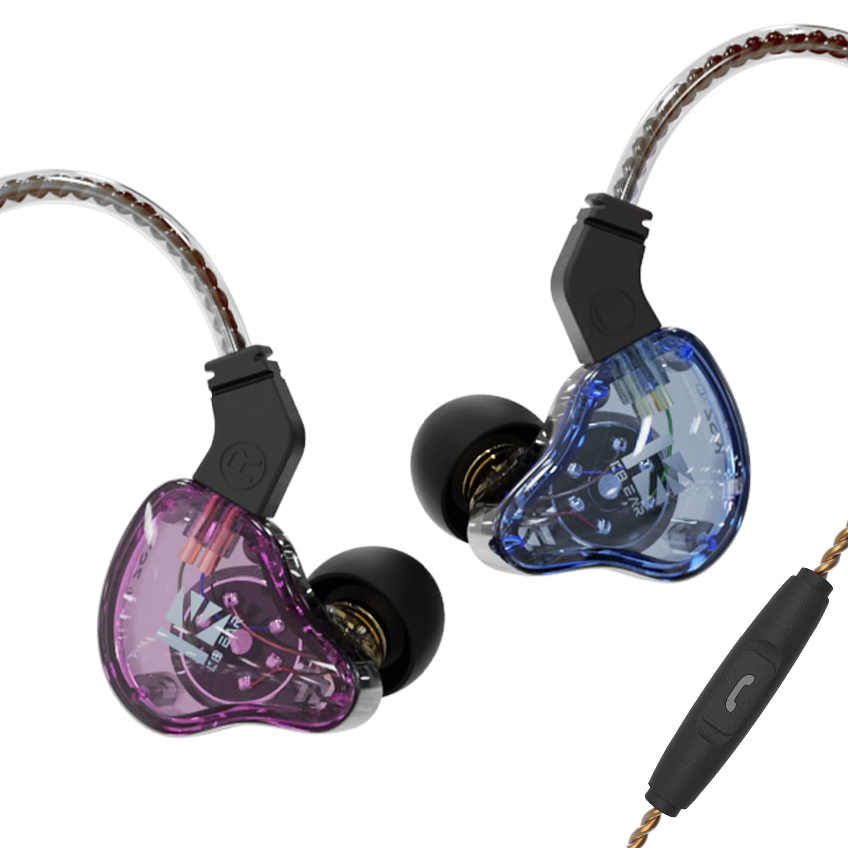 H HIFIHEAR KBEAR KS2 Wired Earbuds, IEM 1BA1DD in Ear Headphone, HiFi Over Ear Earbud Headset Noise Cancelling Hybrid Earphone for Running Walking (with mic, Blue)