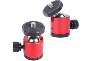 MECHRIG 2PCS Mini Ball Head, 360° Rotating Ball Heads Mount with 1/4" Screw - Universal Tripod Mount Swivel Adapter, Camera Mount Adapter for DSLR Cameras, Tripods, Monopods and Live Streaming Gear (Red)