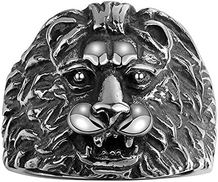 HongBoom Men's 316L Stainless Steel Gold Lion Rings Heavy Metal Rock Punk Gothic Ring Size 8-12