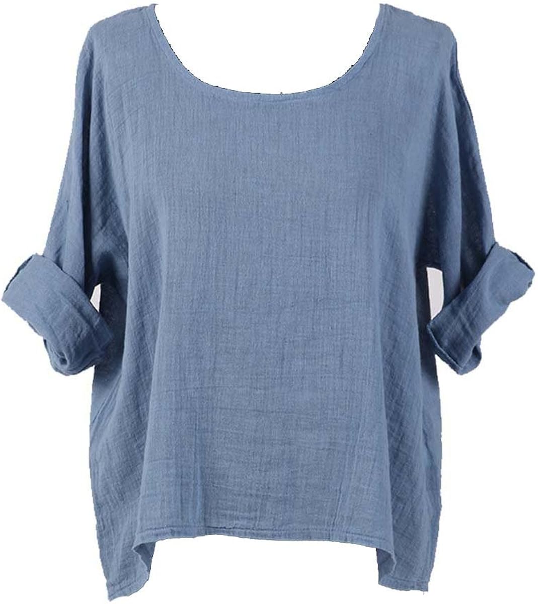 Amazon.com: New Ladies Italian Plain Linen Crop Top Women Blouse Lagenlook Top Plus Sizes-Denim 