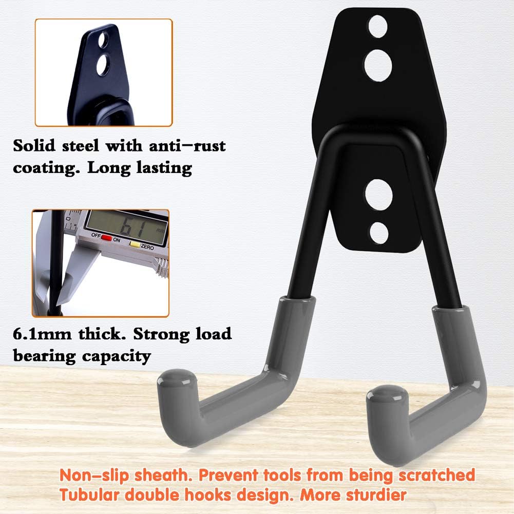 Garage Hooks, 14 Pack Wall Mount Utility Hooks Heavy Duty Steel Garage Storage Hooks Double Hangers with Bike Hooks for Organizing Ladders, Bicycle, Ropes, Power Tools, Garden Tools, Bulk Items - - 