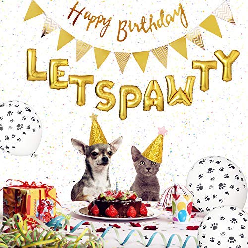 Legendog Dog Birthday Party Supplies Dog Paw Print Balloons Cat Birthday Hat Happy Birthday Banner Foil Balloons Lets Pawty Letters Balloons Decorations