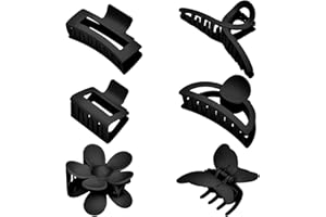 MINMUNJIU 6 Pack Matte Non-Slip Hair Accessories - Claw Clips in Black for Thin and Thick Hair, Ranging from 1.85-4.5 Inches, Featuring Flower, Banana, and Butterfly Designs for Women and Girls