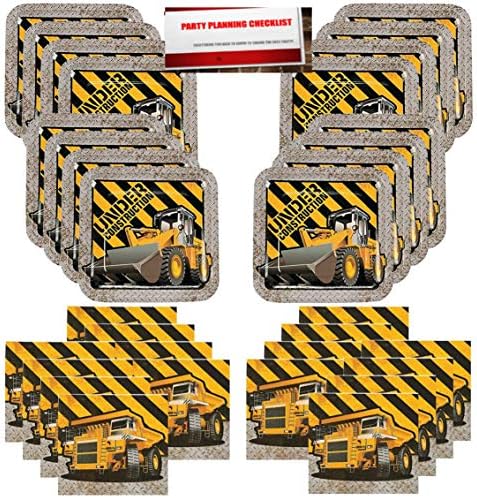 Under Construction Party Supplies Bundle Pack for 16 Guests (Plus Party Planning Checklist by Mikes Super Store)