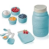 Comfify Aqua Blue Mason Jar Measuring Set &ndash; 4 Cups, 4 Spoons, Spoon Rest | Aqua Blue; ceramic; 9-piece set; 4 measuring cups + 4 measuring spoons + spoon rest; mason jar design; hand wash only