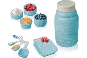 Vintage Mason Jar Kitchenware Set by Comfify - Multi-Piece Kitchen Ceramic Décor Set w/ 4 Measuring Cups, 4 Measuring Spoons and Spoon Rest - Attractive Vintage Style, in Aqua Blue Embossed Ceramic