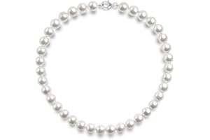 PAVOI 925 Sterling Silver Round White Simulated Shell Pearl Necklace Strand | Pearl Choker Necklace | Jewelry for Women