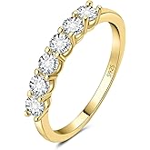 JewelryPalace 6 Stone Cubic Zirconia Half Eternity Stackable Wedding Rings for Women, 14K White Yellow Rose Gold Plated 925 Sterling Silver Promise Rings for Her, Simulated Diamond Wedding Band Ring