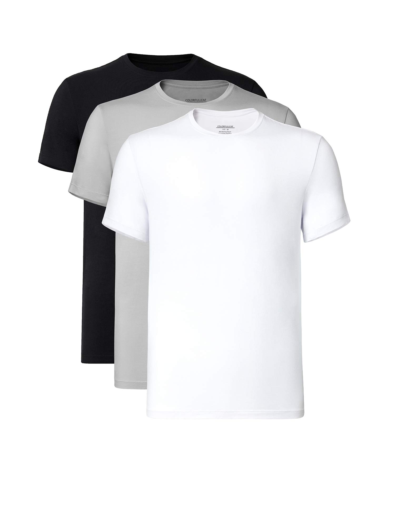 Photo 1 of COLORFULLEAF Men's Crew Neck Undershirts Bamboo Rayon Short Sleeve Tees Slim-fit T-Shirts (Black/White/Light Gray, L)