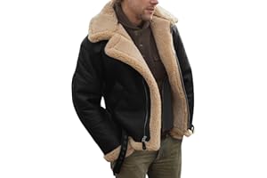Mens Shearling Coat Warm Fleece Lined Aviator Sheepskin Leather Winter Jacket Lapel Work Cargo Jackets, M-3XL Generic