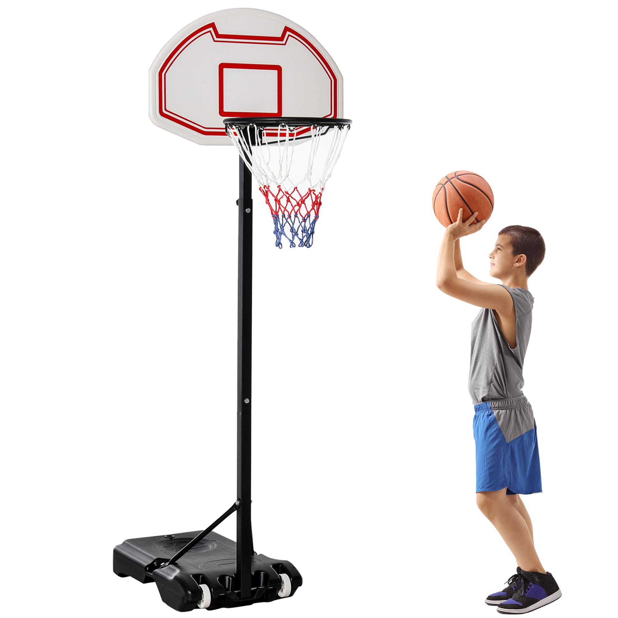 HOMCOM Basketball Hoop Outdoor, Portable Basketball Hoop and Stand with Weighted Base, Portable on Wheels, 1.55-2.1m, for Teens, Juniors, Adults, White