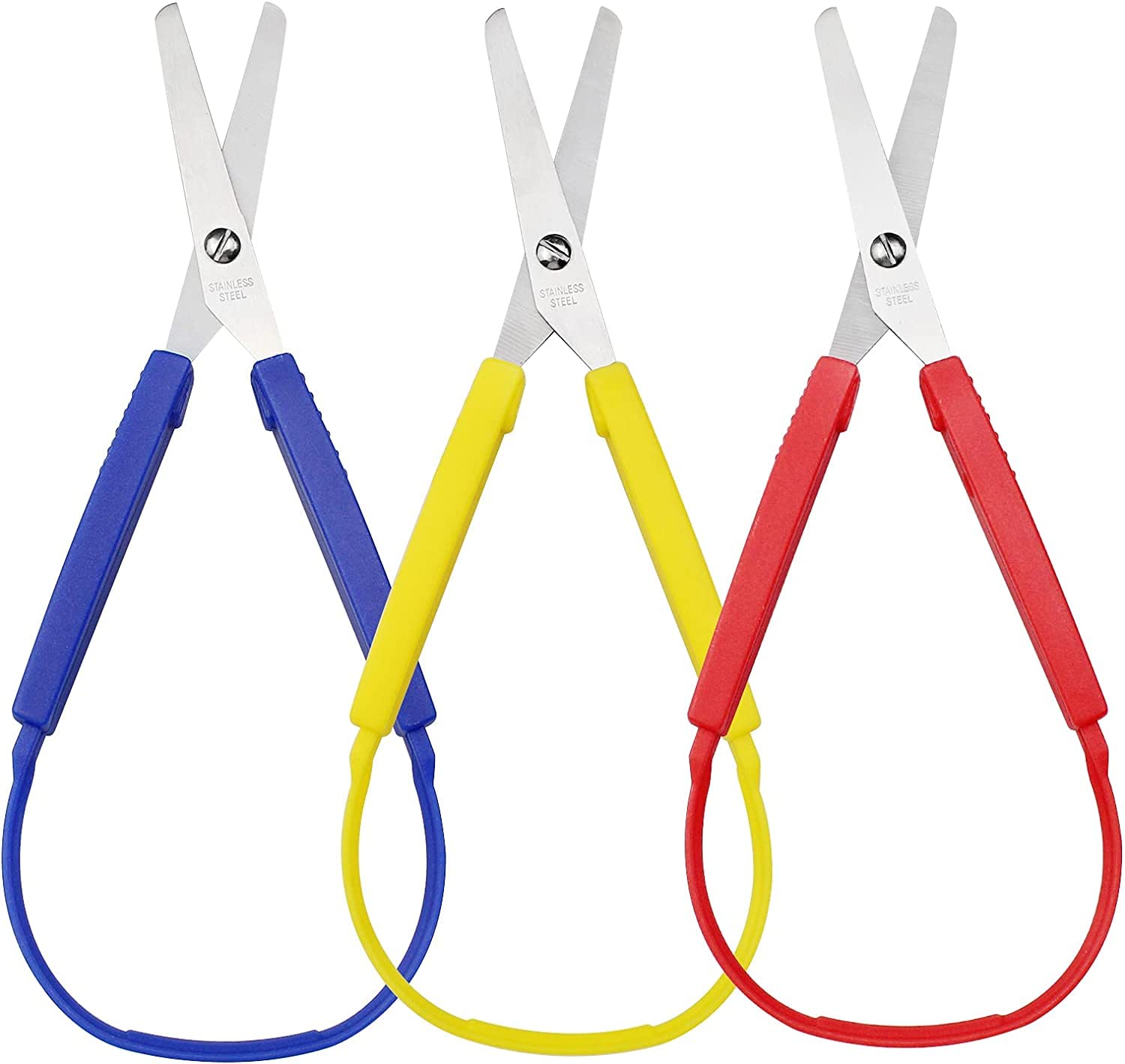 Loop Scissors,3 PCS Adaptive Easy Grip Loop Handle Self-Opening Scissors Easy Grip Right and Lefty Support Cutting Handle Adaptive Cutting Kids Scissors for Children
