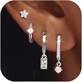 MILACOLATO 4 Pairs Silver Earrings for Women, 14K Gold Filled/Sterling Silver Filled Small Stud Hoop Earrings Set for Multiple Piercing, Hypoallergenic Cartilage Huggie Earrings Stacks Trendy Jewelry Gifts