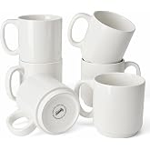 Sweese 10 Oz Stackable White Coffee Mug, Porcelain Coffee Mugs Sets of 6, Coffee Cups with Handle for Specialty Coffee Drinks, Cappuccino, Cafe Mocha, Latte and Tea, White