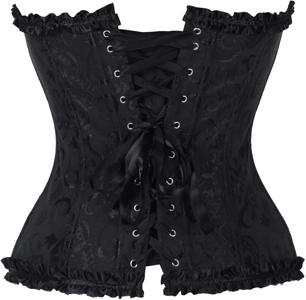 Women Bustiers Corset Lace Trim Corset Overbust Waist Cincher Bustier Shapewear Outfit at  Women’s Clothing store