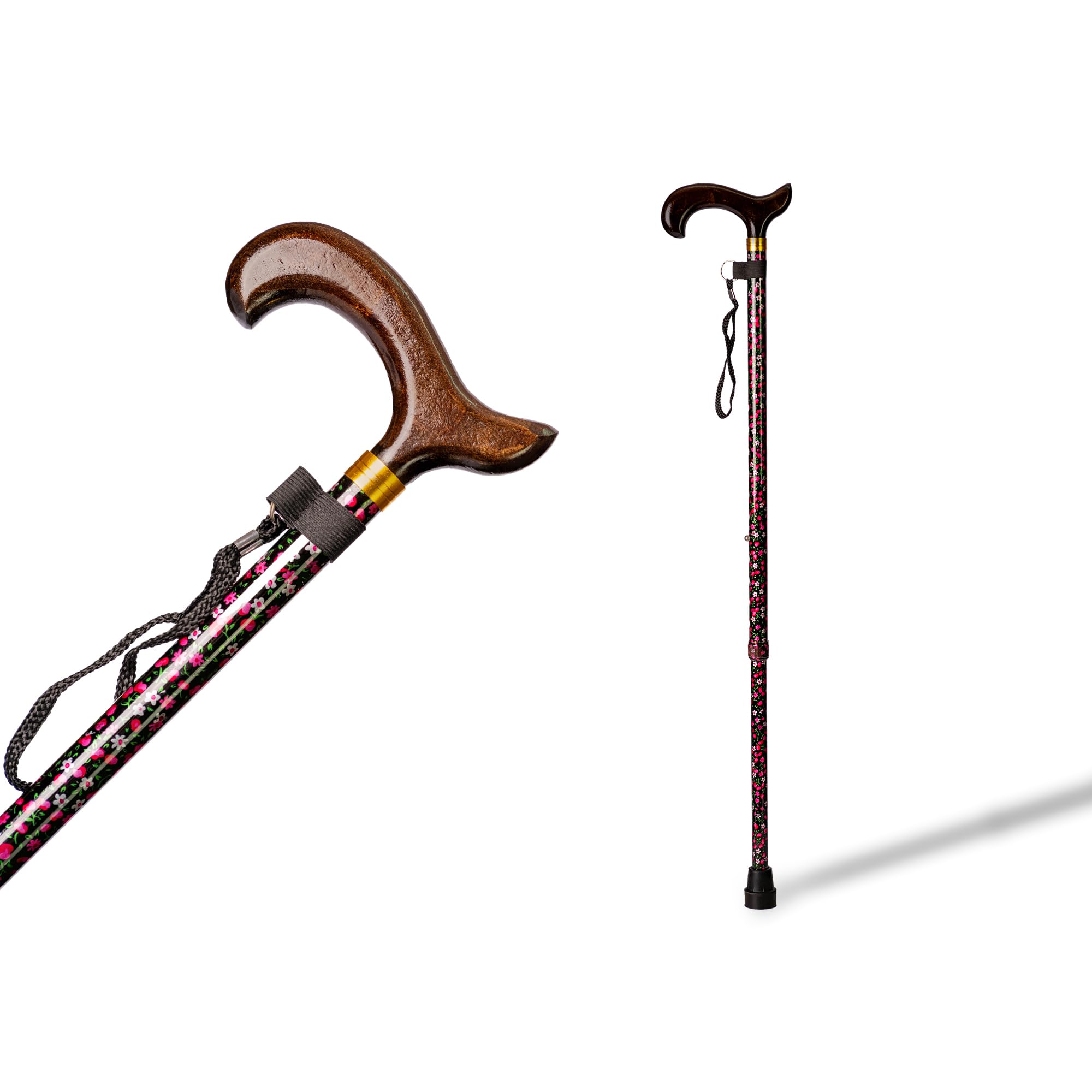 Extendable Aluminium Cuff with Flower Finish and Wooden Cuff, Adjustable 74 - 95 cm (402F)