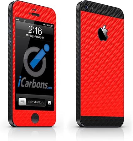 Amazon Com Icarbons 2 Tone Red Black Carbon Fiber Vinyl Skin For Iphone 5 Full Combo