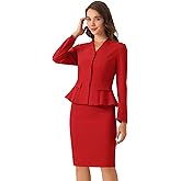 Allegra K 2 Piece Skirt Sets for Women Long Sleeve Blazer and Pencil Skirt Business Suits