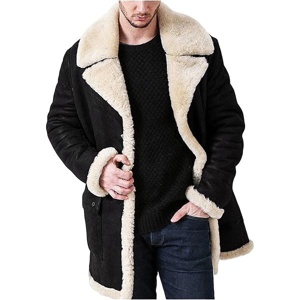 Men's Faux Shearling Jacket Vintage Sheepskin Faux Fur