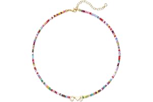 Turandoss Christmas Gifts for Women Girls - 2 Letter A-Z Colorful Beaded Heart Initial Necklace Trendy, Dainty 14K Gold Plated Choker Necklace Birthday Gifts for Teen Girls Jewelry
