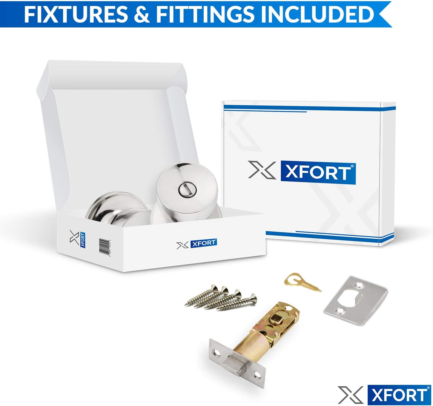 XFORT Tulip Privacy Knob Set Polished Chrome, Keyless Door Knob with Lock for Internal Wooden Bathroom Doors - Image 4