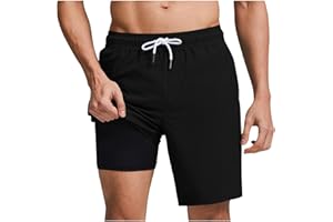 Mens Swim Trunks with Compression Liner 2 in 1 Quick-Dry Swim Shorts Vacation Breathable Board Shorts with Pockets