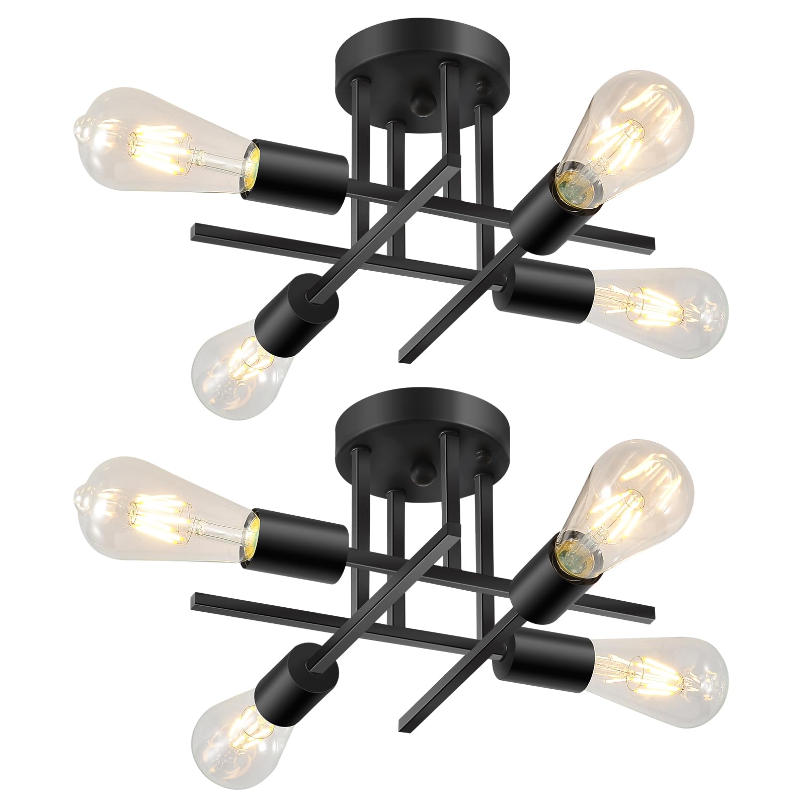 Photo 1 of EGM Kitchen Ceiling Light Fixtures Matte Black, 4-Light Modern Sputnik Chandelier with E26 Bulb Base, Close to Ceiling Light for Dining Room Farmhouse Kitchen Bedroom (2 Pack)