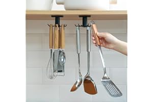 Kitchen Hooks for Hanging Utensils, 360 °Rotating Under Cabinet Kitchen Hooks, Hanging Utensil Holder for Tools/Towel/Knife(B